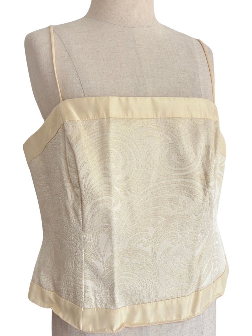JS Collection Vintage 90s Gold and Cream Ribbed Corset Style Spaghetti Strap Top